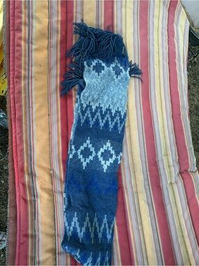 Banana Republic Navy and Light Blue Geometric Fringe Scarf